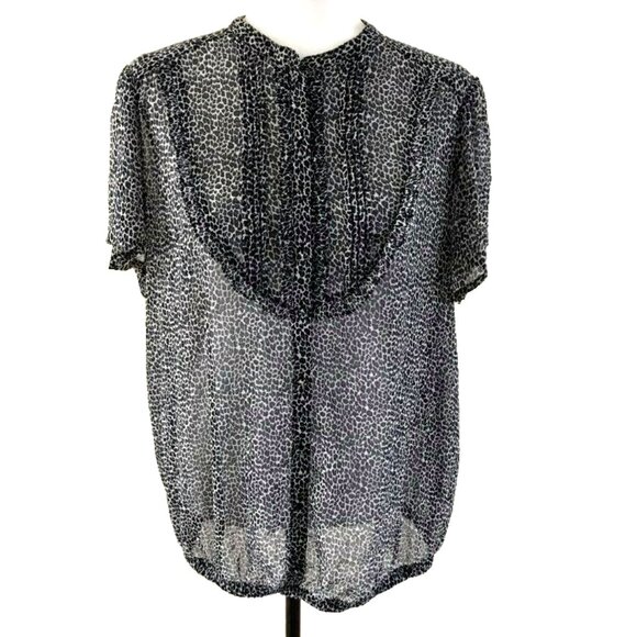 TORRID Pintuck Blouse Top Size 1 One Blue Black Animal Print Semi Sheer - Picture 1 of 5